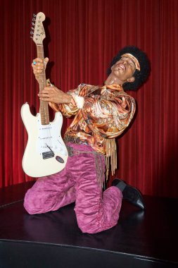 MONTREAL, CANADA - SEPTEMBER 23, 2018: James Marshall Hendrix, an American songwriter, singer, and rock guitarist. Wax museum Grevin in Montreal, Quebec Canada