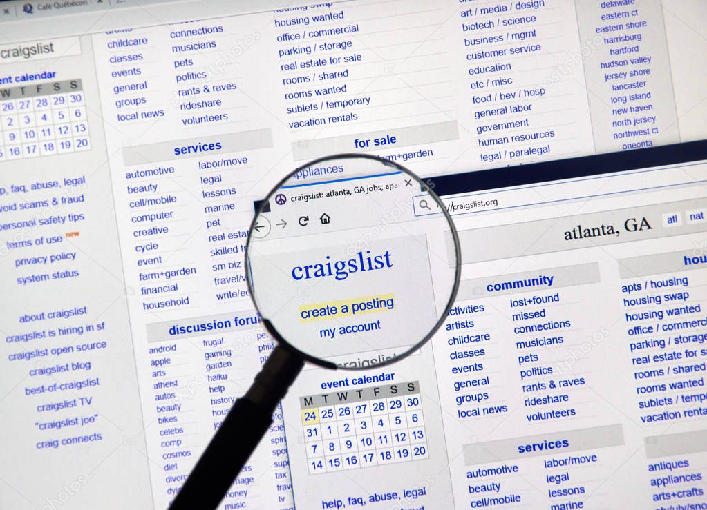 MONTREAL, CANADA - DECEMBER, 24 2018: Craigslist page under magnifying glass. Craigslist is an American classified advertisements website with jobs, housing, sale, services, community listings.