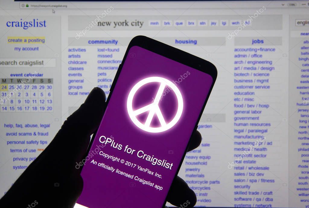MONTREAL, CANADA - DECEMBER, 24 2018: Craigslist NY hmobile app. Craigslist is an American classified advertisements website with jobs, housing, for sale, items wanted, services, community listings.