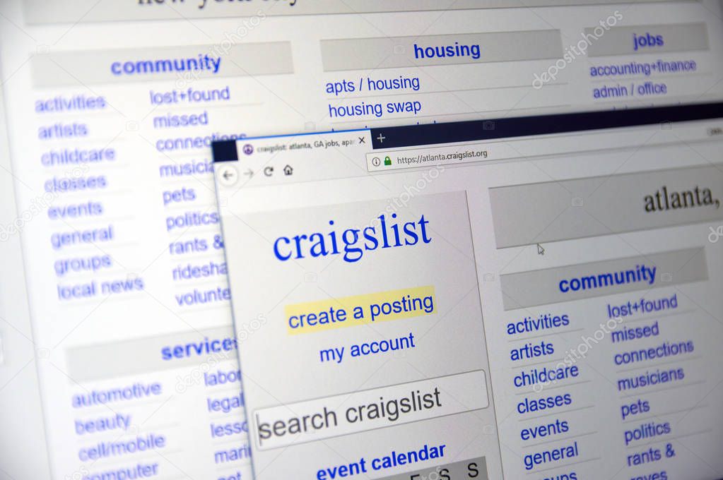 MONTREAL, CANADA - DECEMBER, 24 2018: Craigslist Atlanta home page. Craigslist is an American classified advertisements website with jobs, housing, for sale, items wanted, services, community listings
