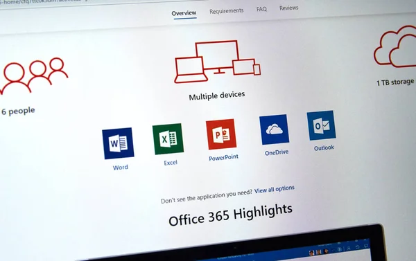 Монреаль Канада Января 2019 Года Иконки Microsoft Office 365 Экране — стоковое фото