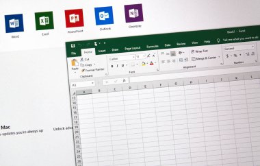 Montreal, Kanada - 10 Ocak 2019: Microsoft Office 2019 Excel elektronik tablosu bir ekranda. Microsoft Office 2019 Microsoft Office, bir üretkenlik paketi, sonraki Office 2016 yeni sürümüdür