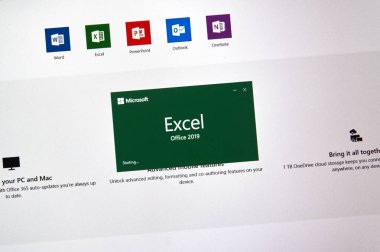 Montreal, Kanada - 10 Ocak 2019: Microsoft Office Excel 2019. Microsoft Office 2019 Microsoft Office, bir üretkenlik paketi, sonraki Office 2016 yeni sürümüdür