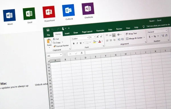 Montreal, Kanada - 10 Ocak 2019: Microsoft Office 2019 Excel elektronik tablosu bir ekranda. Microsoft Office 2019 Microsoft Office, bir üretkenlik paketi, sonraki Office 2016 yeni sürümüdür