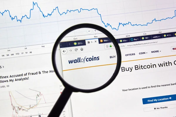 Wallofcoins.com cryptocurrency exchange site — Stock Photo, Image