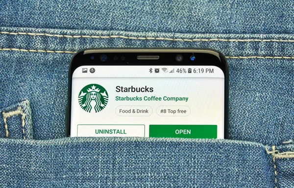 Starbucks aplicativo móvel na Samsung s8 . — Fotografia de Stock