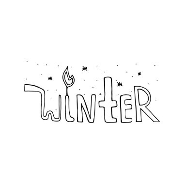 Kış harfleri beyaz arka planda izole edilmiş. Elle çizilmiş hat sanatı. Vektör.