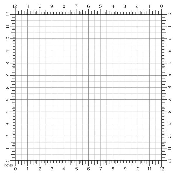 Beyaz arka plan üzerinde izole 0 ila 12 inç cetvelin çevresi etrafında ölçüm numaraları kümeleri ile Köşe cetvel. Vektör.