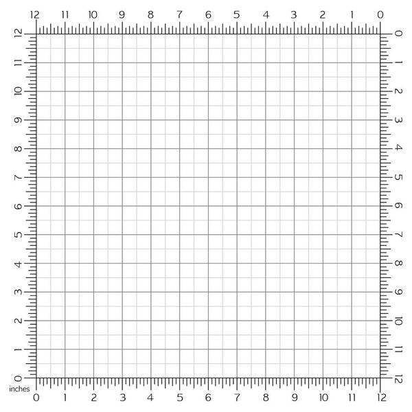 Угловая линейка с наборами измерительных чисел по периметру линейки от 0 до 12 дюймов изолированы на белом фоне. Вектор
.