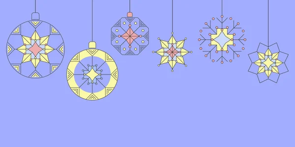 Fondo Geométrico Navidad Colorido Con Bolas Navidad Copos Nieve Estilo — Vector de stock