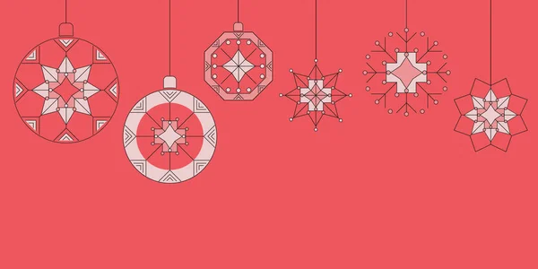 Kolorowe Świąteczne Tło Piłkami Xmas Płatki Śniegu Stylu Geometrycznym Nowy — Wektor stockowy