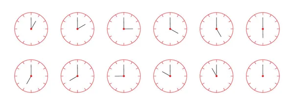 Beyaz arka planda yalıtılmış Saat simgeleri kümesi. 1 ila 12 saat arasında bir süre ile çevirir. Vektör.