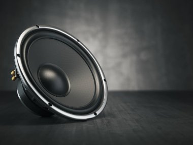 Hoparlör. Multimedya akustik ses hoparlör siyah arka plan üzerine. 3D çizim