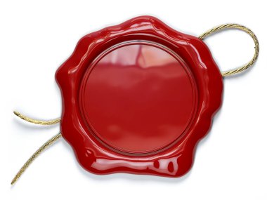 Kırmızı mum mühür veya damga beyaz arka plan üzerinde izole kopya alanı ile. 3D çizim