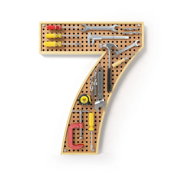 Nummer Zeven Alfabet Van Hulpprogramma Metalen Pegboard Geïsoleerd Wit Illustratie — Stockfoto