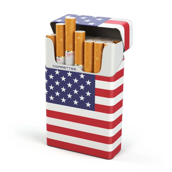 Cigarettes Tobacco Usa Pack Cigarettes Flag Usa Isolated White Background — Stock Photo, Image