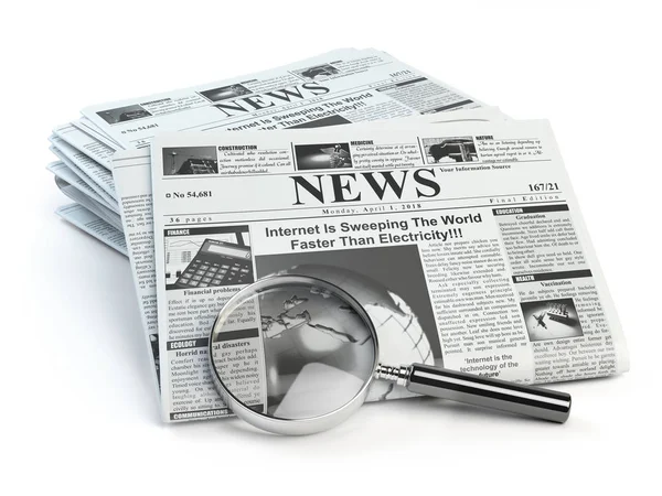 News Loupe Periodic News Newspapers Isolated White Illustration — Stock Photo, Image