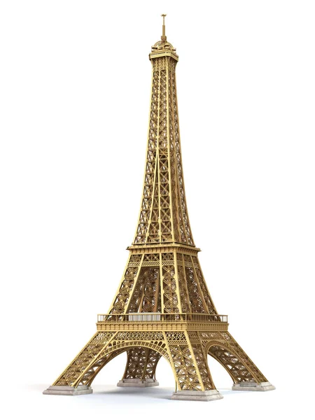 Eiffelova Věž Zlatá Izolovaných Bílém Pozadí Obrázek — Stock fotografie