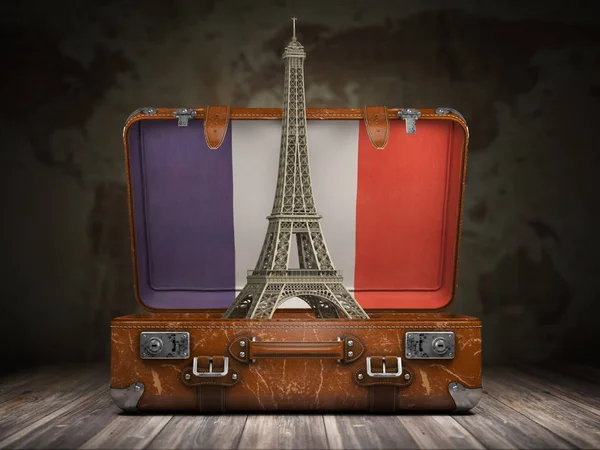 파리에 여행입니다 프랑스 개념입니다 세계의 지도에 프랑스의 국기와 빈티지 일러스트 — 스톡 사진