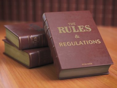 Rules an regulations books with official instructions and directions of organization or team. 3d illustration clipart