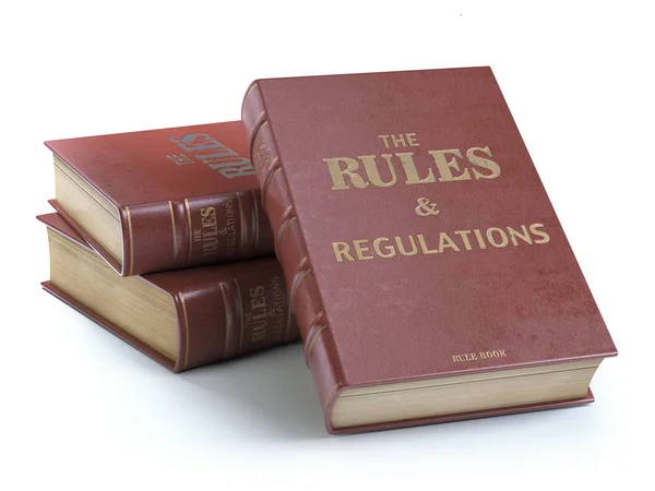 规则和条例书与正式指示和组织或小组的方向隔绝在白色背景 — 图库照片