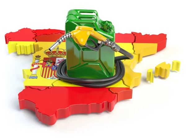 Consumo Produção Gasolina Gasolina Espanha Mapa Espanha Com Bico Jerrycan — Fotografia de Stock