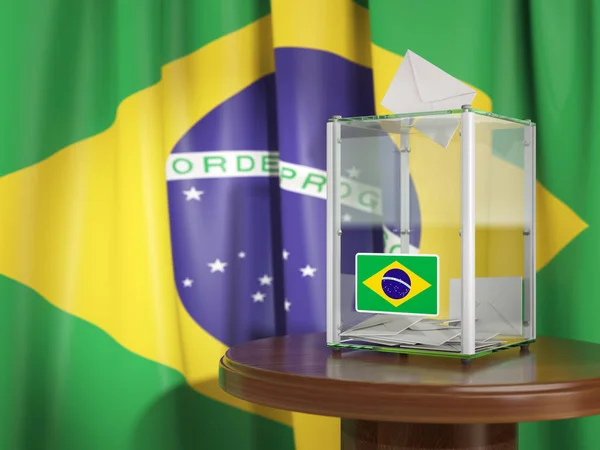 Caixa Cédulas Com Bandeira Brasil Boletins Voto Eleições Presidenciais Parlamentares — Fotografia de Stock