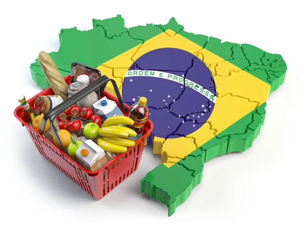 바구니 소비자 브라질에서 브라질의 지도에 음식과 바구니 일러스트 — 스톡 사진