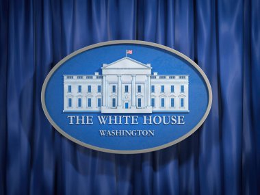 Mavi zemin üzerine Beyaz Saray Washington işareti. 3D çizim