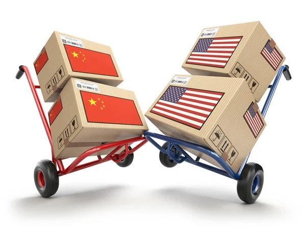 Сша Китай Економічної Торгівлі Війни Ринку Конфлікт Концепцію Два Протилежні — стокове фото