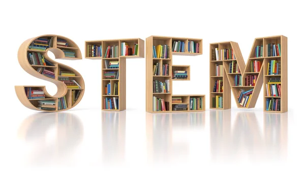 Stem Education Concept Bookshelvs Books Form Text Stem Science Technology — Stock Photo, Image