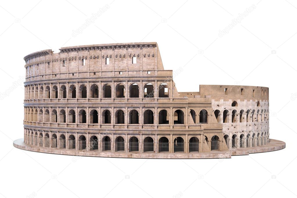 Coliseum, Colosseum isolated on white. Architectural and historic symbol of Rome and Italy, 3d illustration