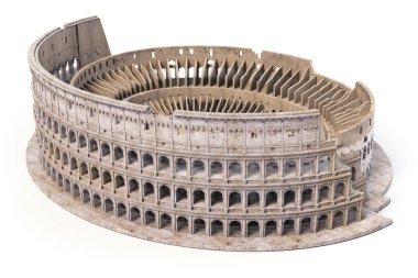 Kolezyum, üzerinde beyaz izole Colosseum. Roma ve İtalya, 3d çizim mimari ve tarihi sembolü modeli