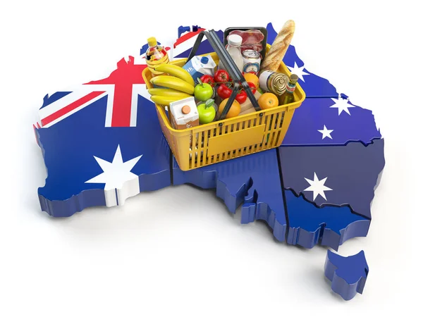 Market Basket Consumer Price Index Australia Shopping Basket Foods Map — Stock Photo, Image