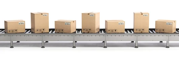 Commerce Delivery Packaging Service Concept Cardboard Boxes Conveyor Line Isolated — Stock Photo, Image