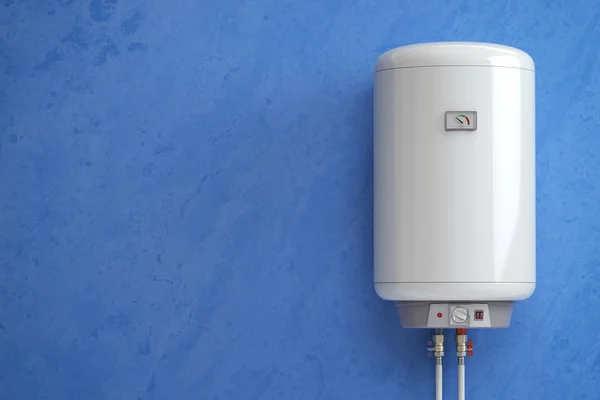 Electric boiler, water heater on the blue wall. 3d illustration — Stock Image Electric Boiler Water Heater Blue Wall Illustration Stock Picture