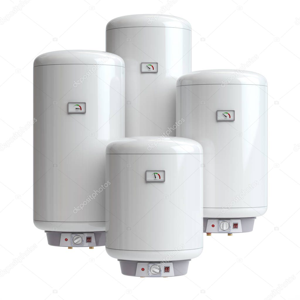 Electric boilers, water heater isolated on white background. 3d illustration