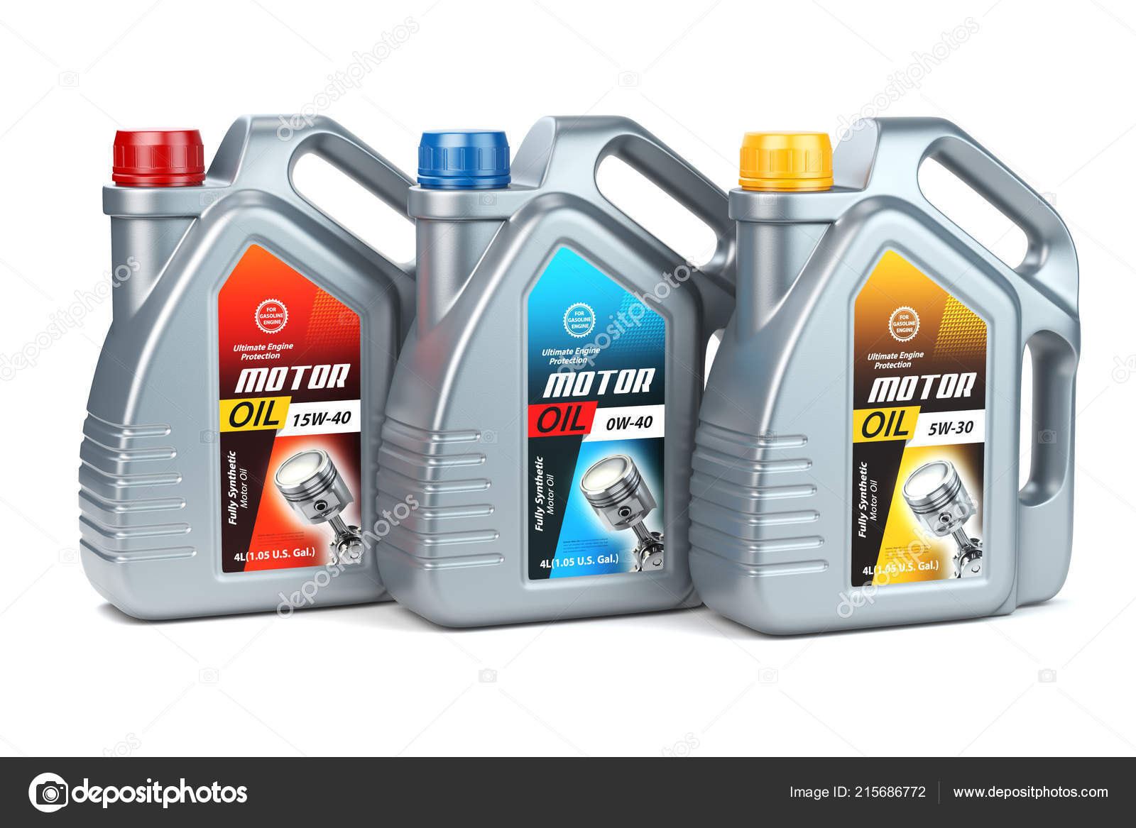 Pllastic Motor Oil Canisters Different Types Motor Oil White Isolated