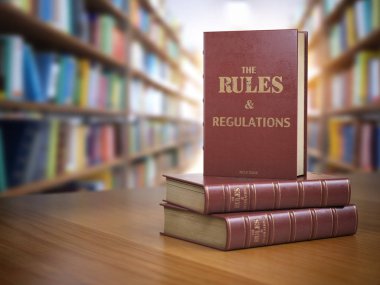 Rules and regulations books with official instructions and directions of organization or team. 3d illustration clipart