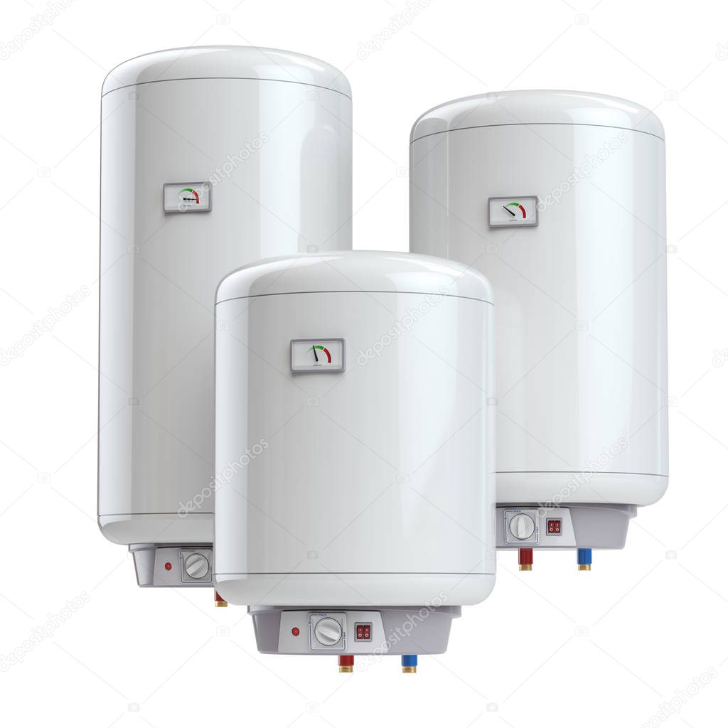 Set of electric boilers , water heate  difference size isolated on white background. 3d illustration