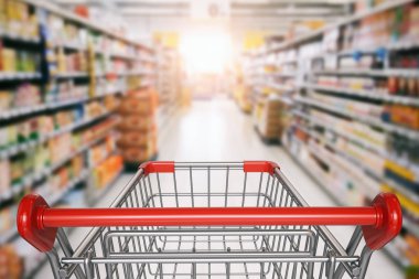 Süpermarket boş alışveriş sepeti. 3D çizim