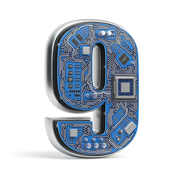 Number Nine Alphabet Circuit Board Style Digital Tech Letter Isolated — Stock Photo, Image