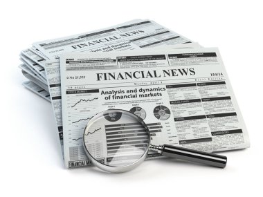 Beyaz arka plan üzerinde izole finansal haber gazete. 3D çizim