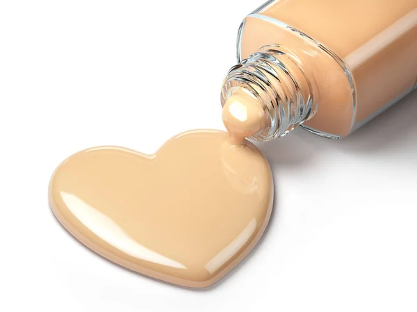 Crema Maquillaje Líquido Forma Símbolo Del Corazón Botella Vidrio Ilustración —  Fotos de Stock