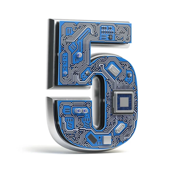 Nummer Vijf Alfabet Printplaat Stijl Digitale Tech Brief Geïsoleerd Wit — Stockfoto
