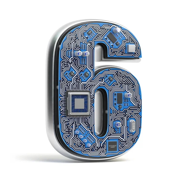 Number Six Alphabet Circuit Board Style Digital Tech Letter Isolated — Stock Photo, Image