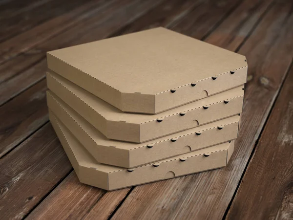 Cajas Pizza Tablones Madera Vintage Prepárate Ilustración — Foto de Stock