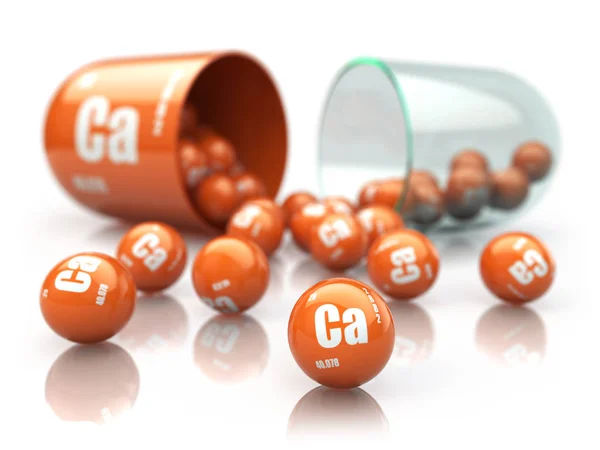 Kapszula Kalcium Elem Étrend Kiegészítők Vitamin Tabletta Illusztráció — Stock Fotó
