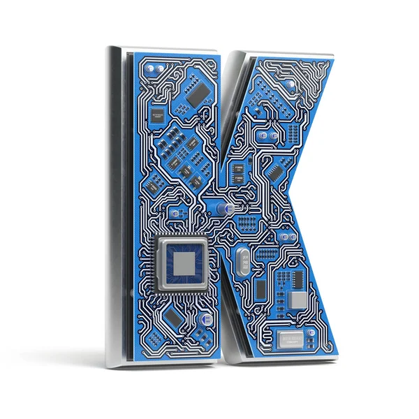 Letter K.  Alphabet in circuit board style. Digital hi-tech letter isolated on white. 3d illustration