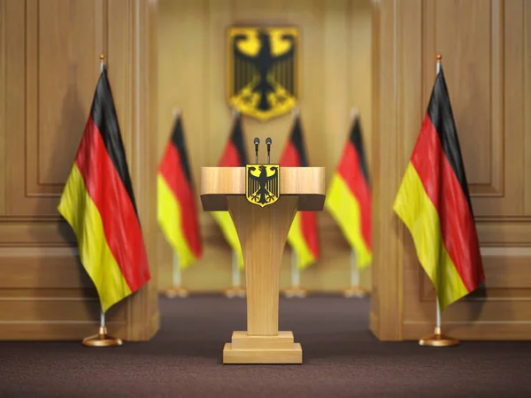 Press Conference Briefing Premier Minister Germany Concept Podium Speaker Tribune — Stock Photo, Image